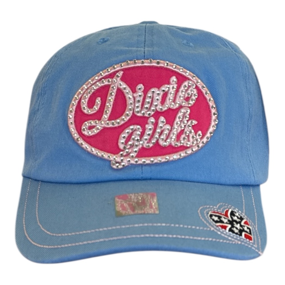 Y2K Rhinestone Dixie Girls Blue Pink Adjustable Baseball Cap Hat